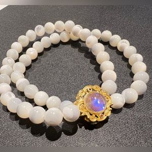 Double layered mother of pearl + colored glaze bracelet